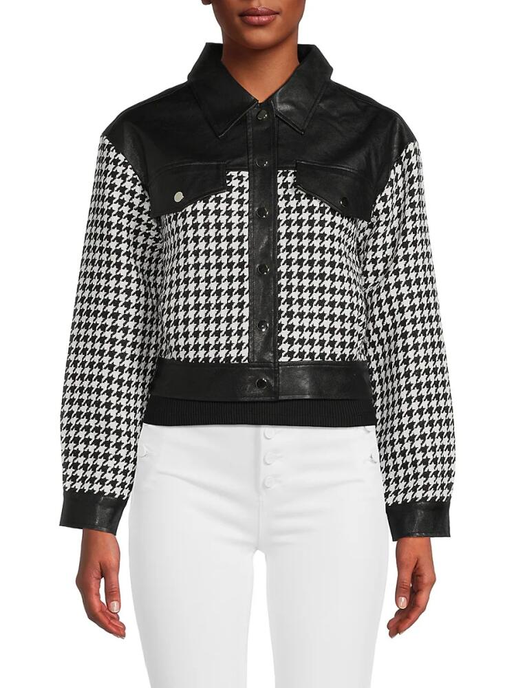 Wdny Women's Houndstooth Faux Leather Cropped Jacket - Black White Cover