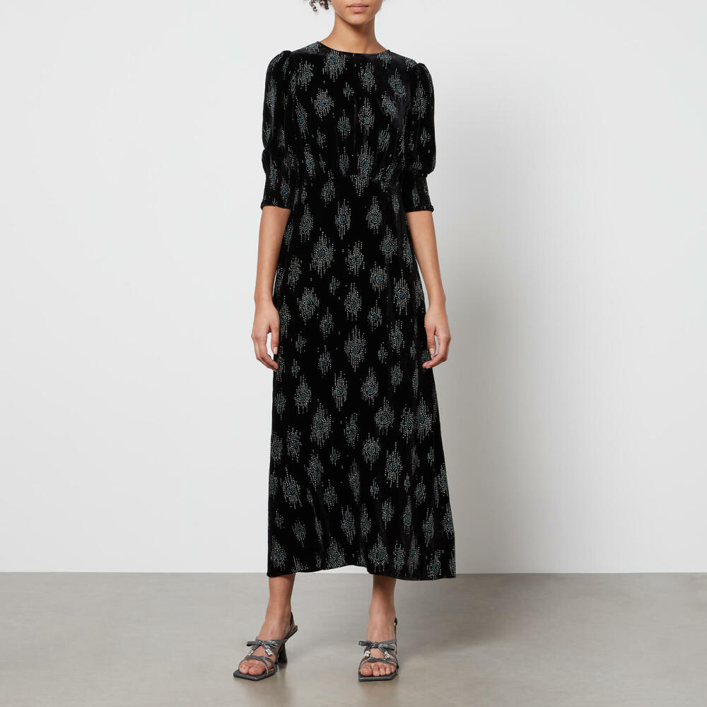 Rixo Lucile Glitter-Printed Silk-Velvet Midi Dress Cover