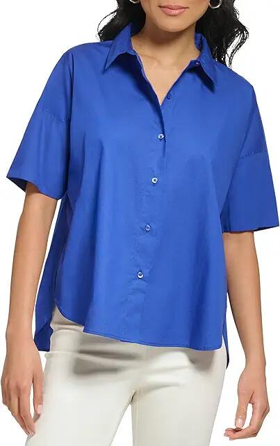 Calvin Klein Short Sleeve Round Hem High-Low (Klein Blue) Women's Clothing Cover