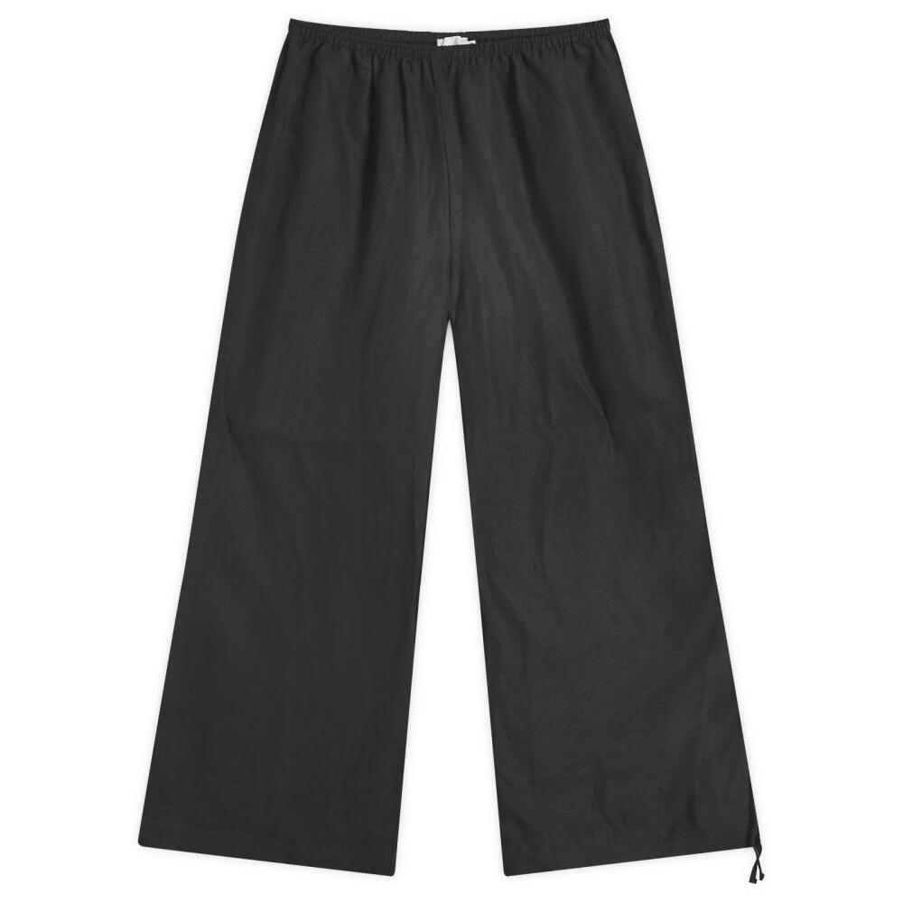 Deiji Studios Women's Side Stripe Linen Pant in Black Cover