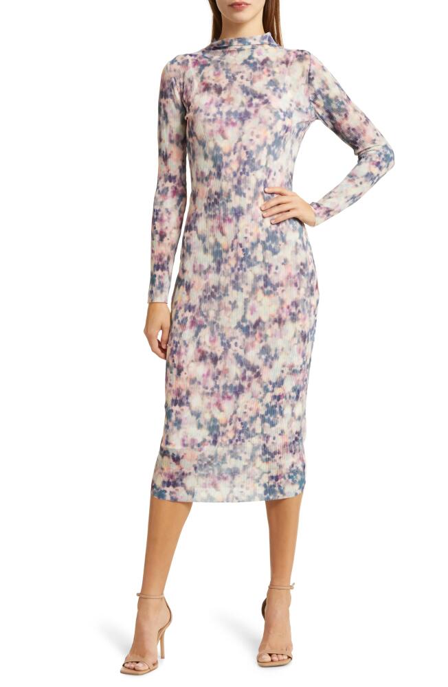 Steve Madden Maya Rib Long Sleeve Midi Dress in Blue Multi Cover