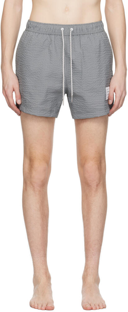 Thom Browne Gray Striped Swim Shorts Cover