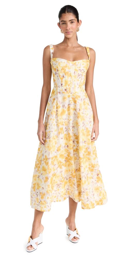 BARDOT Lilah Corset Midi Dress Yellow Floral Cover