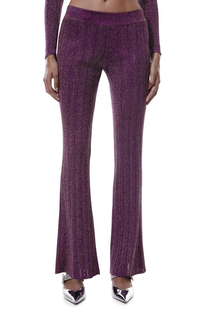 MANGO Flare Metallic Knit Pants in Purple Cover