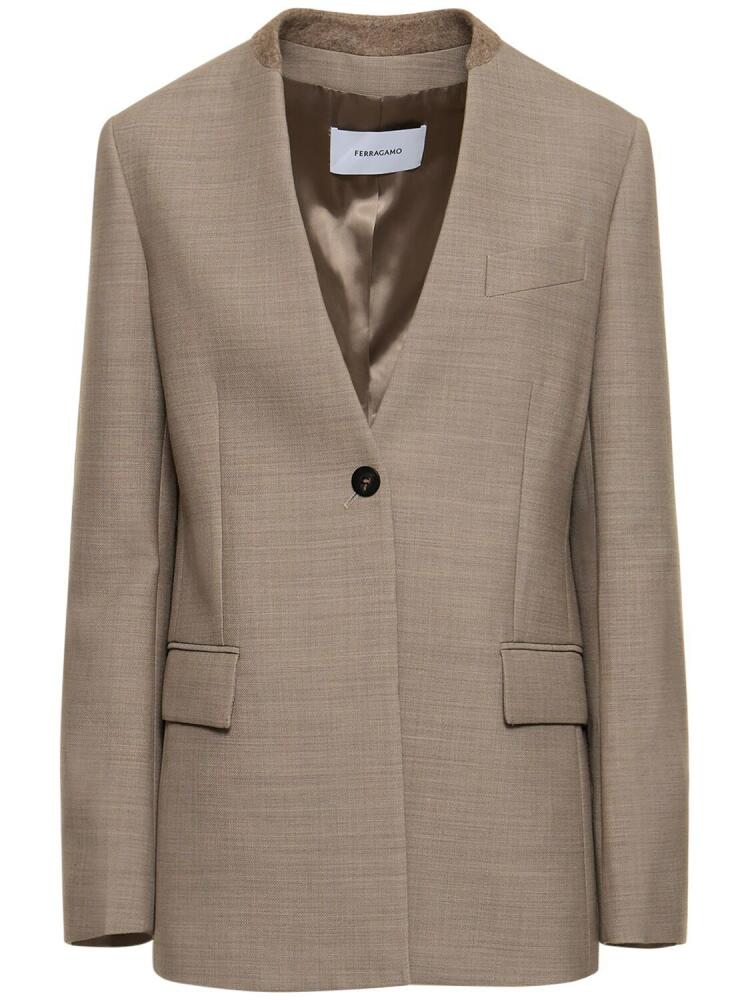 FERRAGAMO Wool Double Natté Single Breasted Blazer Cover