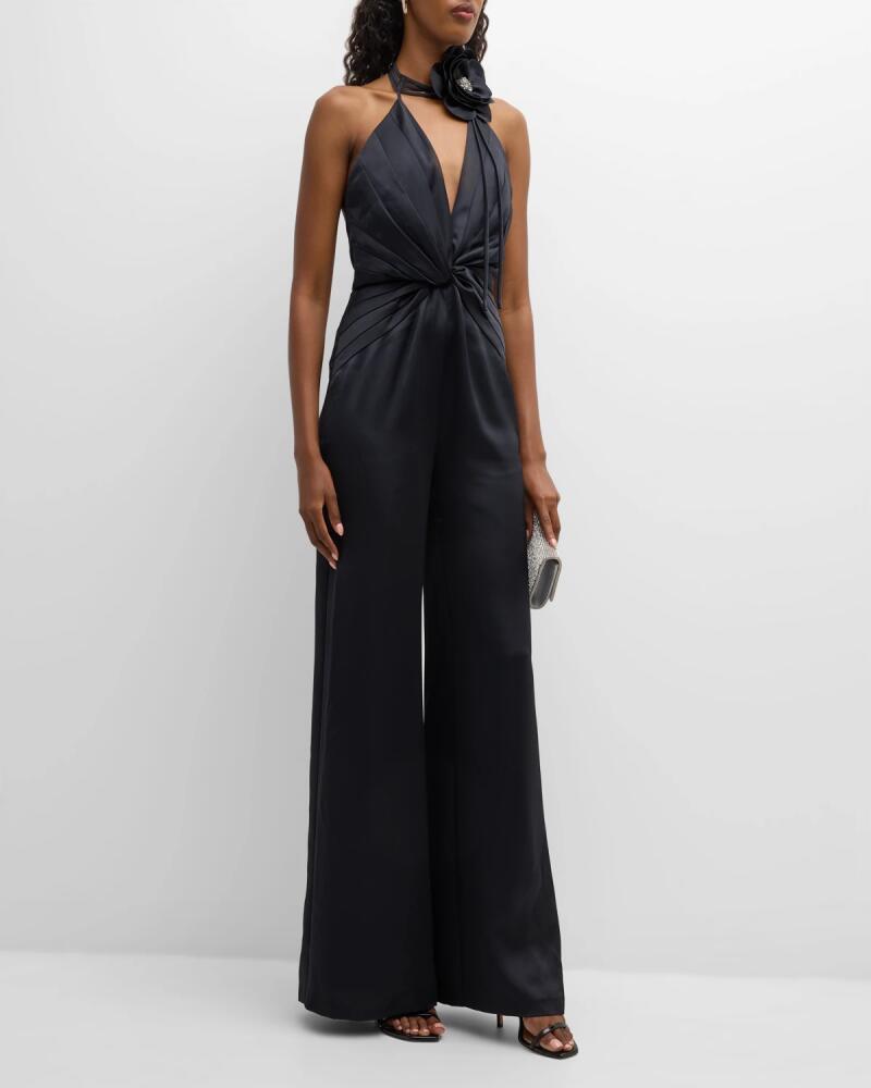 Ramy Brook Angelina Pleated Twist-Front Halter Jumpsuit Cover