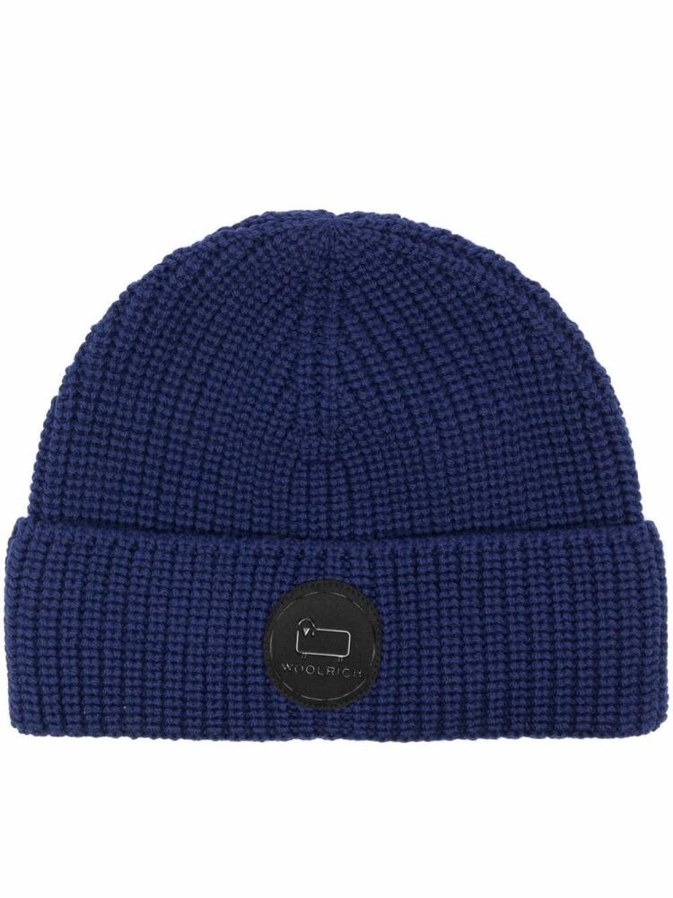 Woolrich purl-knit logo-patch beanie - Blue Cover