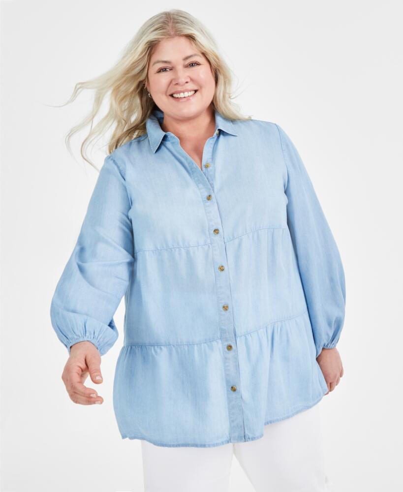 Style & Co Plus Size Long-Sleeve Tiered Tunic Shirt, Created for Macy's - Emma Wash Cover