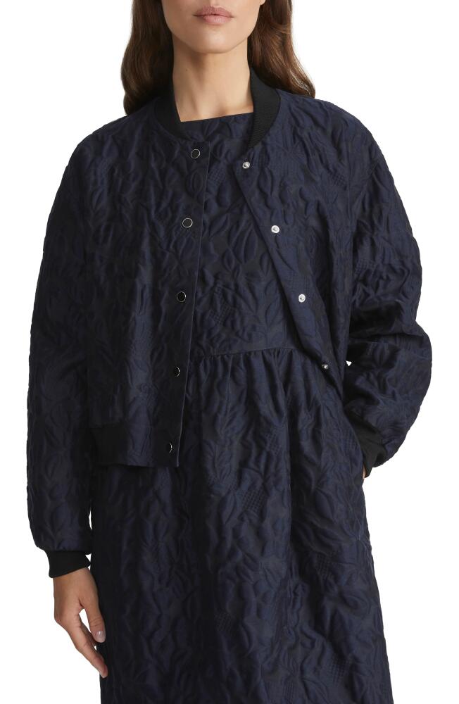 Lafayette 148 New York Floral Jacquard Cotton & Silk Blend Bomber Jacket in Midnight Blue Cover