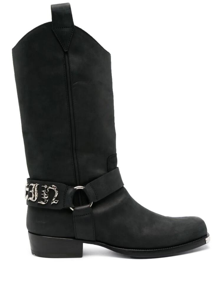 Philipp Plein logo-lettering leather boots - Black Cover