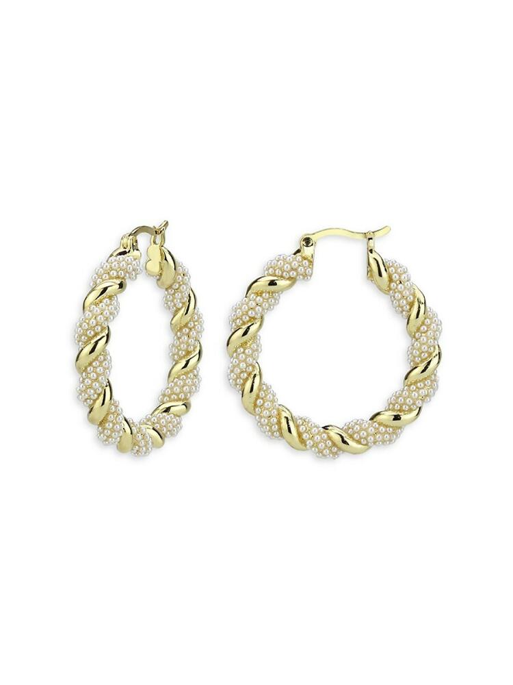 SAVIENE Women's 18K Goldplated & Faux Pearl Twist Hoop Earrings Cover