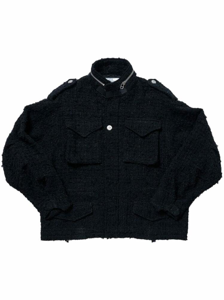 Doublet raw-cut tweed military jacket - Black Cover