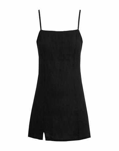 8 By Yoox Linen Slip Mini Dress Woman Mini dress Black Linen Cover