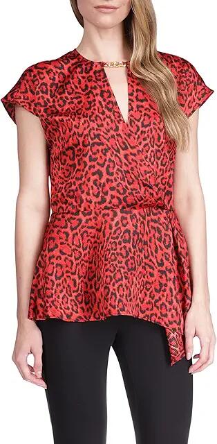 MICHAEL Michael Kors Wildcat Asymmetrical Hank Hem Top (Crimson) Women's Clothing Cover