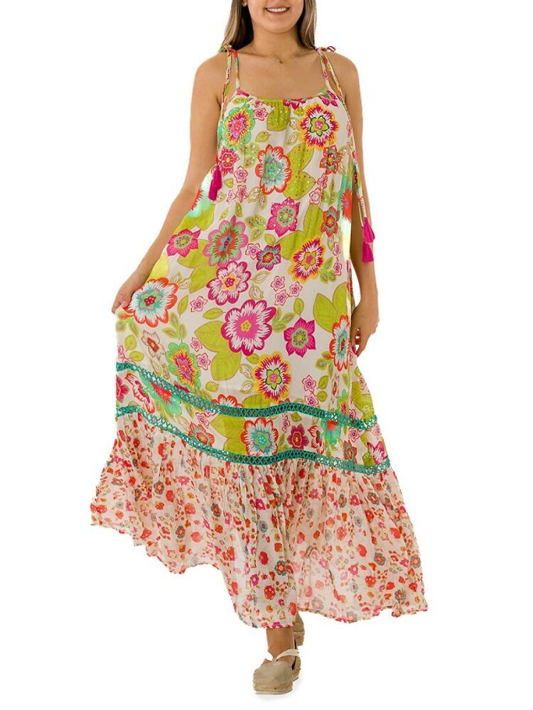 Ranee's Women's Floral Tiered Maxi Dress - Lime Cover