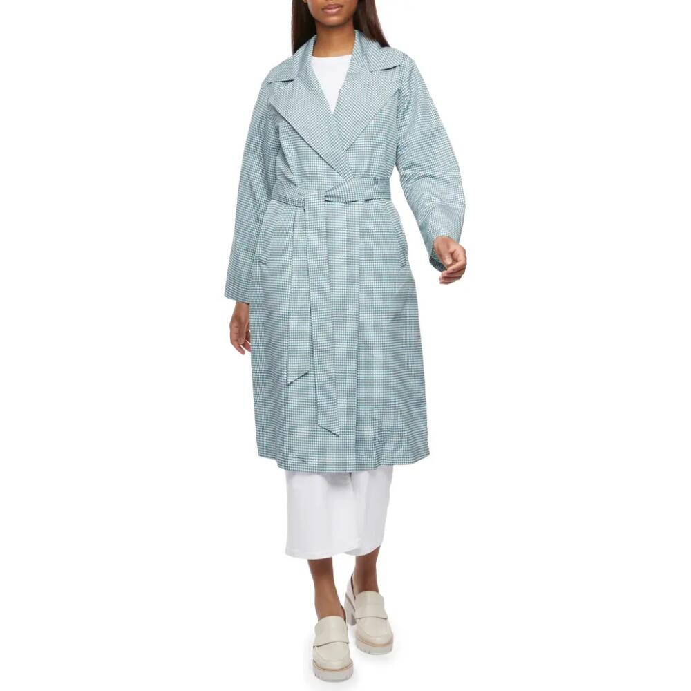 Bernardo Soft Touch Houndstooth Belted Trench Coat in Teal Houndstooth Print Cover