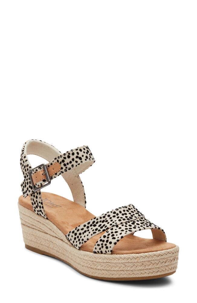 TOMS Audrey Ankle Strap Espadrille Platform Wedge Sandal in Fog Flocked Mini Cheetah Cover