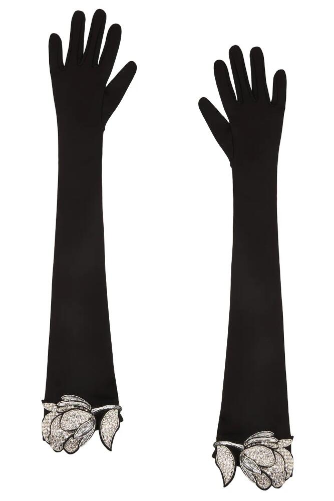 David Koma Crystal Rose Flower Gloves in Black Cover