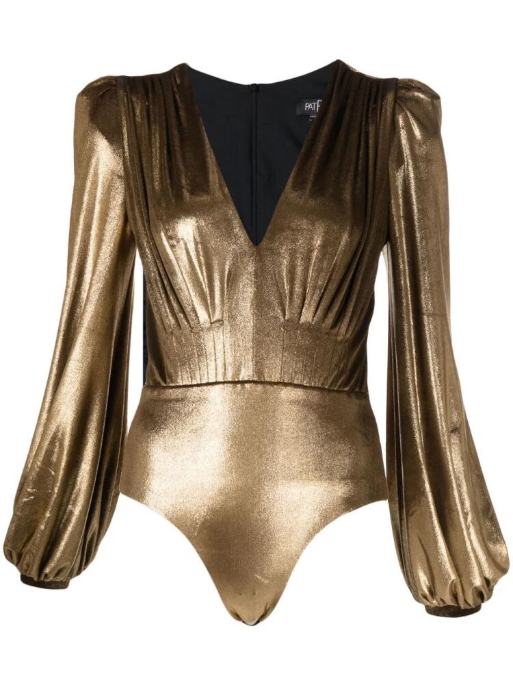 PatBO Metallic Velvet Plunge bodysuit - Gold Cover