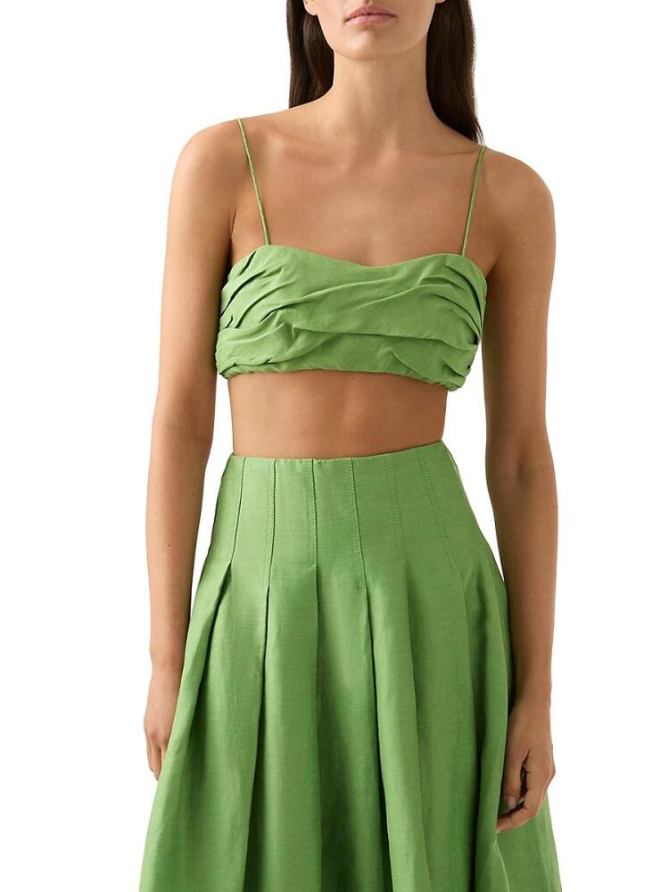 Aje Women's Thea Draped Linen Blend Crop Top - Fern Green Cover