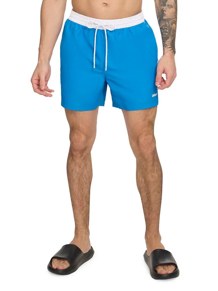 DKNY Men's Standard Fit Flat Front Swim Shorts - Blue Cover