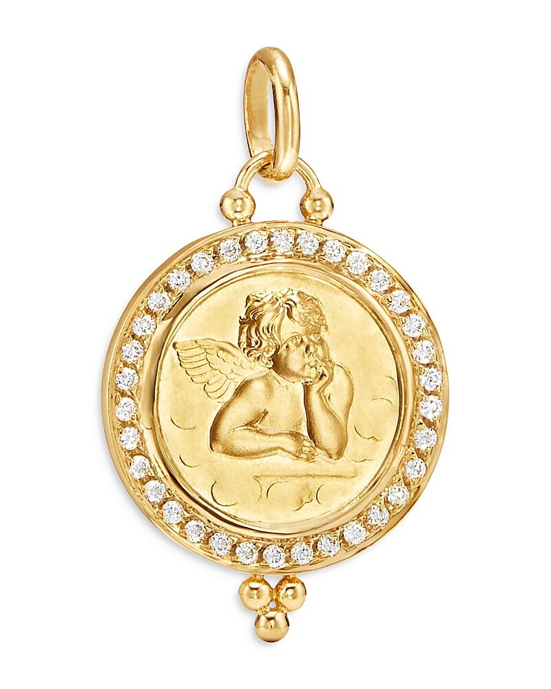 Temple St. Clair 18K Gold 16mm Angel Pendant with Diamond Pave Cover