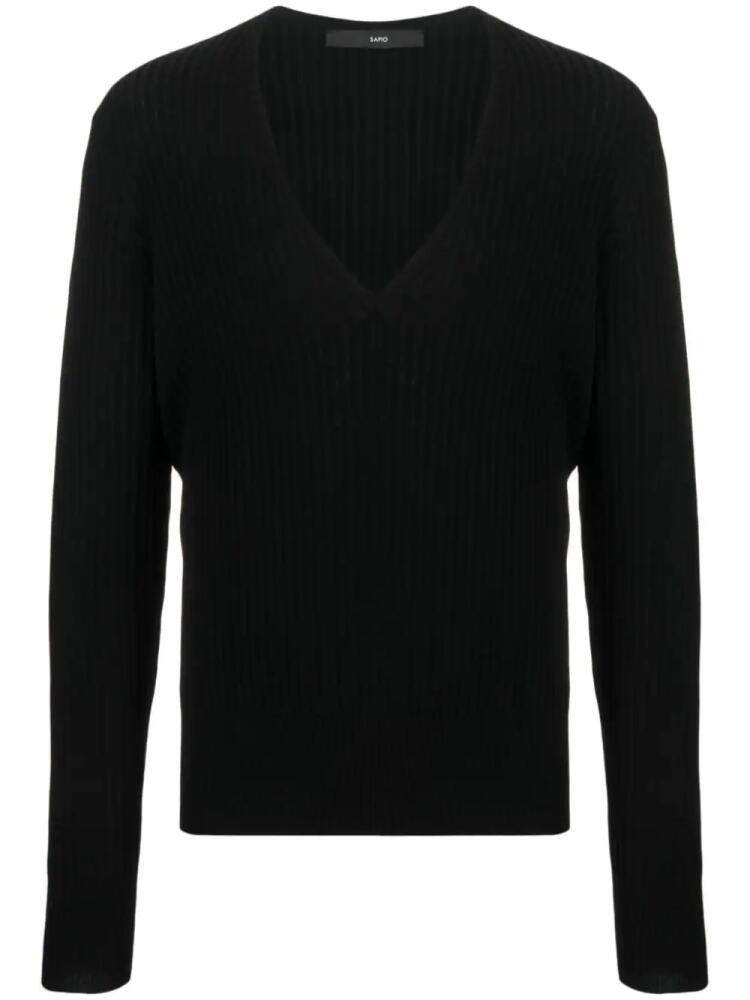 SAPIO V-neck virgin wool jumper - Black Cover