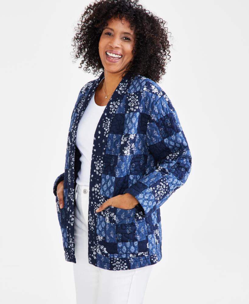 Style & Co Women's Patchwork Quilted Open-Front Jacket, Created for Macy's - Blue Patchwork Cover