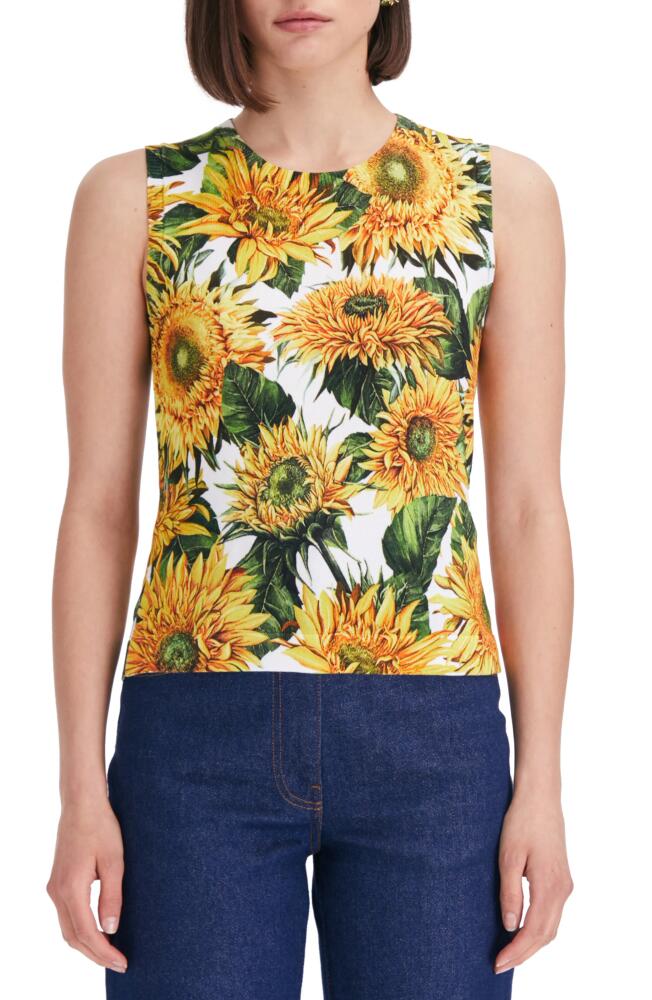 Oscar de la Renta Sunflower Cotton Blend Sleeveless Sweater in Yellow/Soft Blue Cover