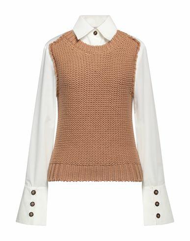 Aviù Woman Sweater Camel Wool, Polyester, Cotton Cover