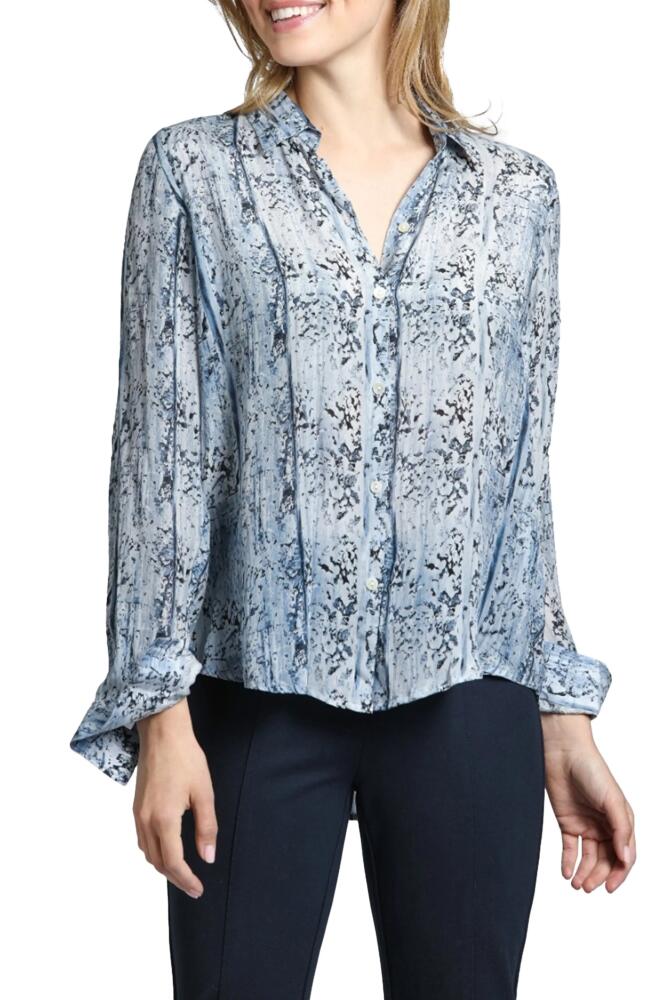 APNY Abstract Print Roll Tab Sleeve Chiffon Button-Up Shirt in Blue Multi Cover