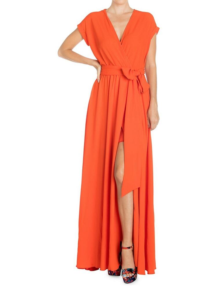 MEGHAN LA Women's Jasmine Faux Wrap Maxi Dress - Flame Cover