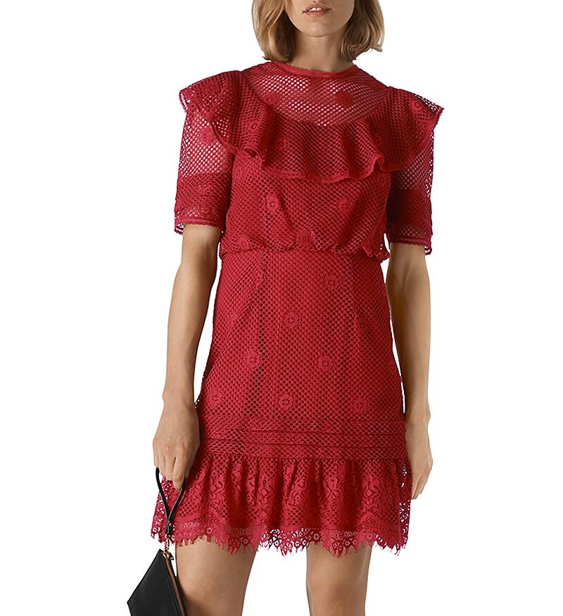 Whistles Mariah Ruffled Lace Mini Dress Cover