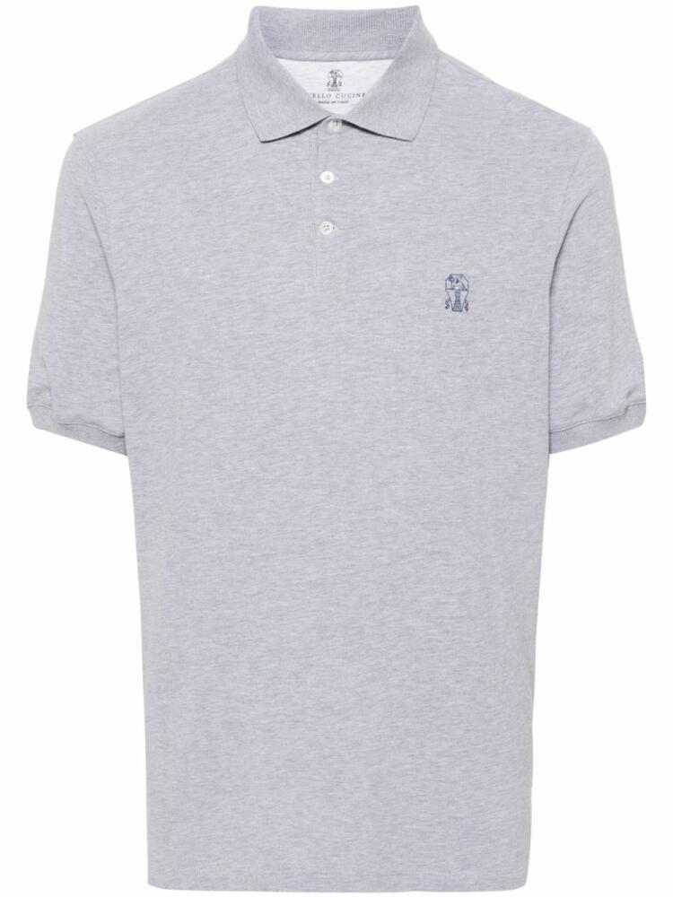 Brunello Cucinelli logo-print cotton polo shirt - Grey Cover