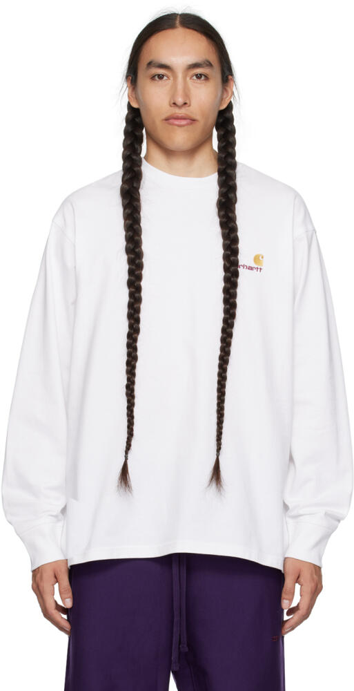 Carhartt Work In Progress White American Script Long Sleeve T-Shirt Cover