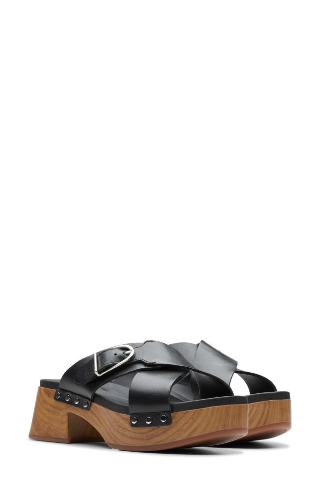 Clarks(r) Sivanne Walk Platform Sandal in Black Leather Cover