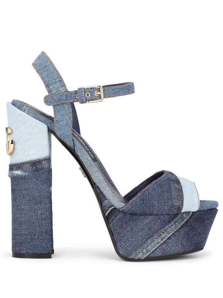 Dolce & Gabbana 145mm patchwork-denim platform sandals - Blue Cover