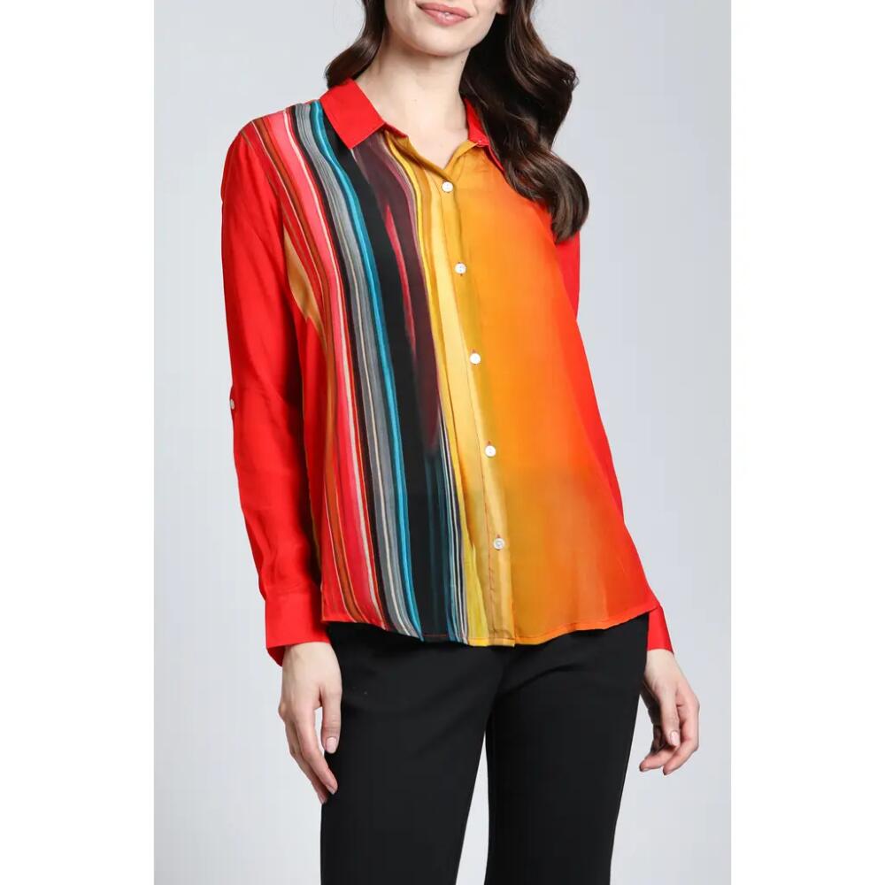 APNY Stripe Roll Cuff Button-Up Shirt in Orange Multi Cover