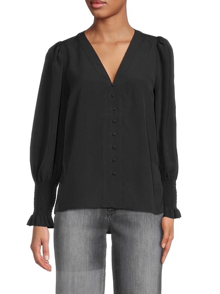 French Connection Women's Solid Button Front Top - Black Cover