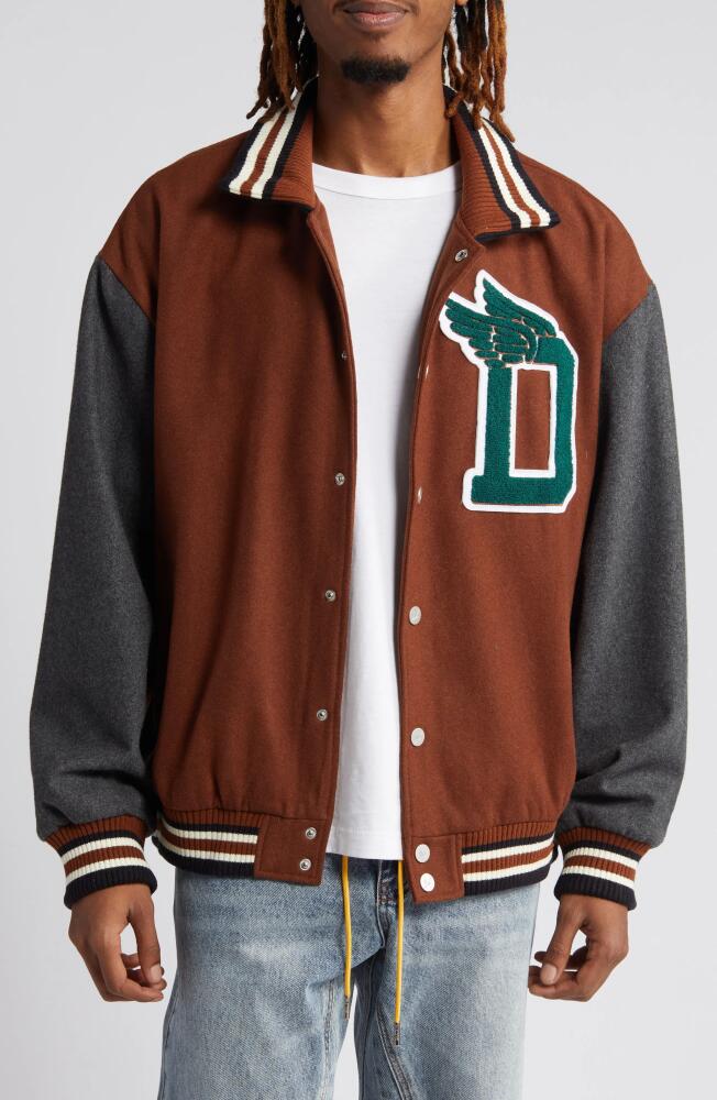 DIET STARTS MONDAY Wings Wool Blend Varsity Jacket in Brown Cover