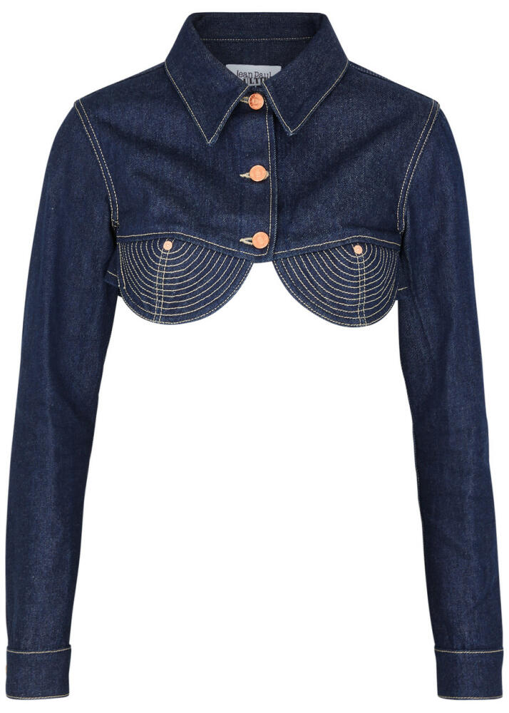 Jean Paul Gaultier Topstitched Cropped Denim Jacket - Indigo Cover