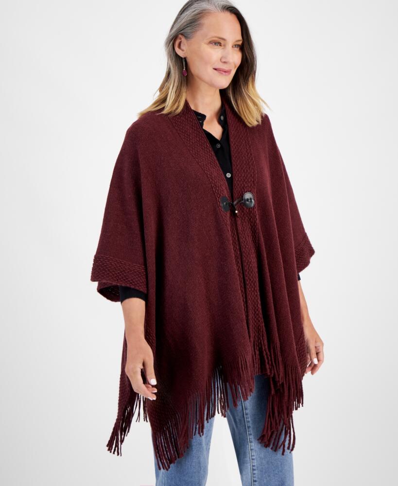 Style & Co Women's Cozy Bordered Textured Wrap, Created for Macy's - Wine Cover