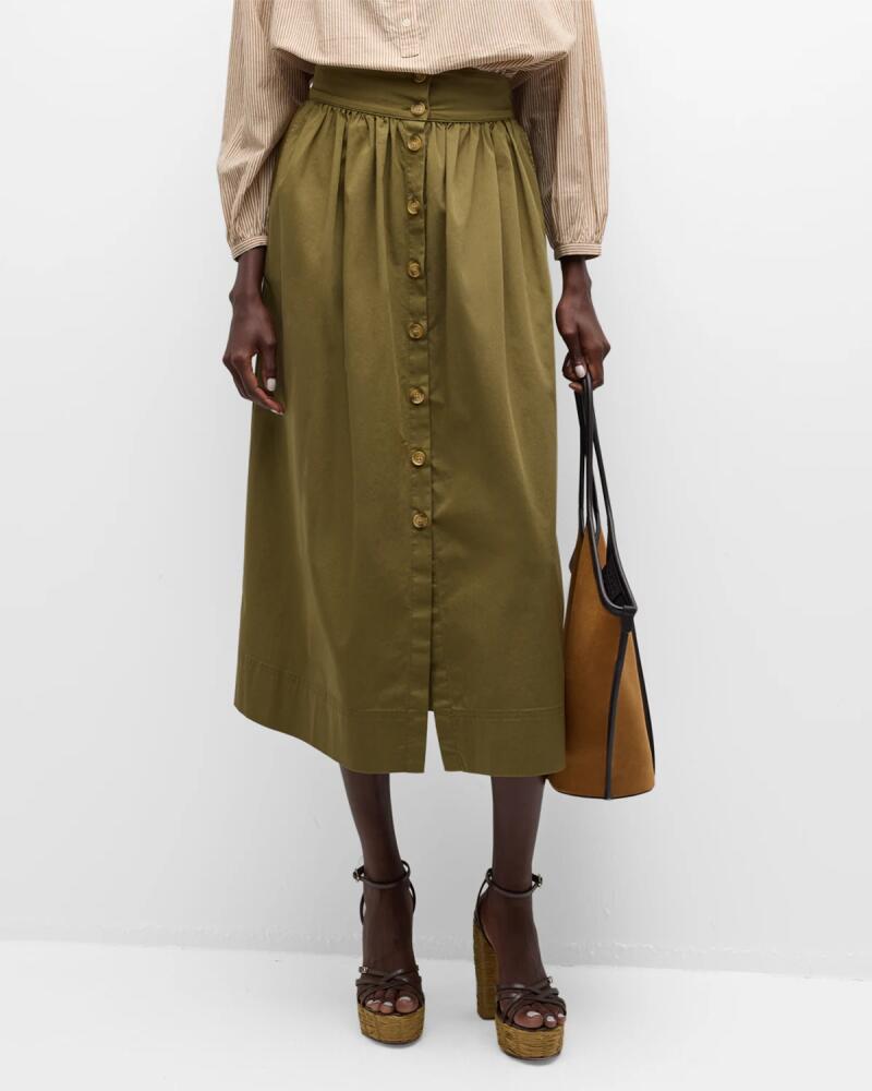 Vanessa Bruno Darja Ruched Button-Front Midi Skirt Cover