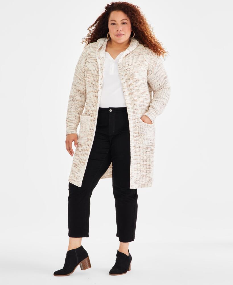 Style & Co Plus Size Hooded Cardigan, Created for Macy's - Winter White Marl Cover