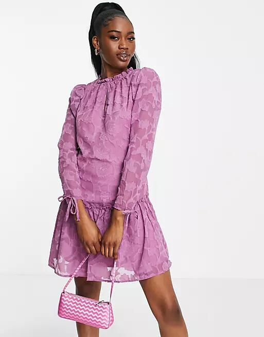 Little Mistress long sleeve mini dress with ruffle skirt in lilac-Purple Cover