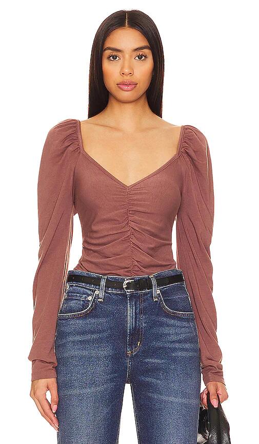 Bobi Ruched Long Sleeve Top in Neutral Cover