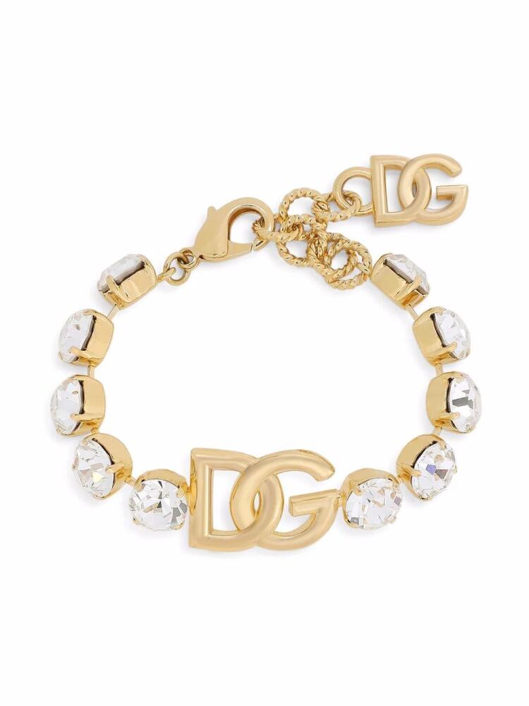 Dolce & Gabbana logo-plaque crystal-embellished bracelet - Gold Cover