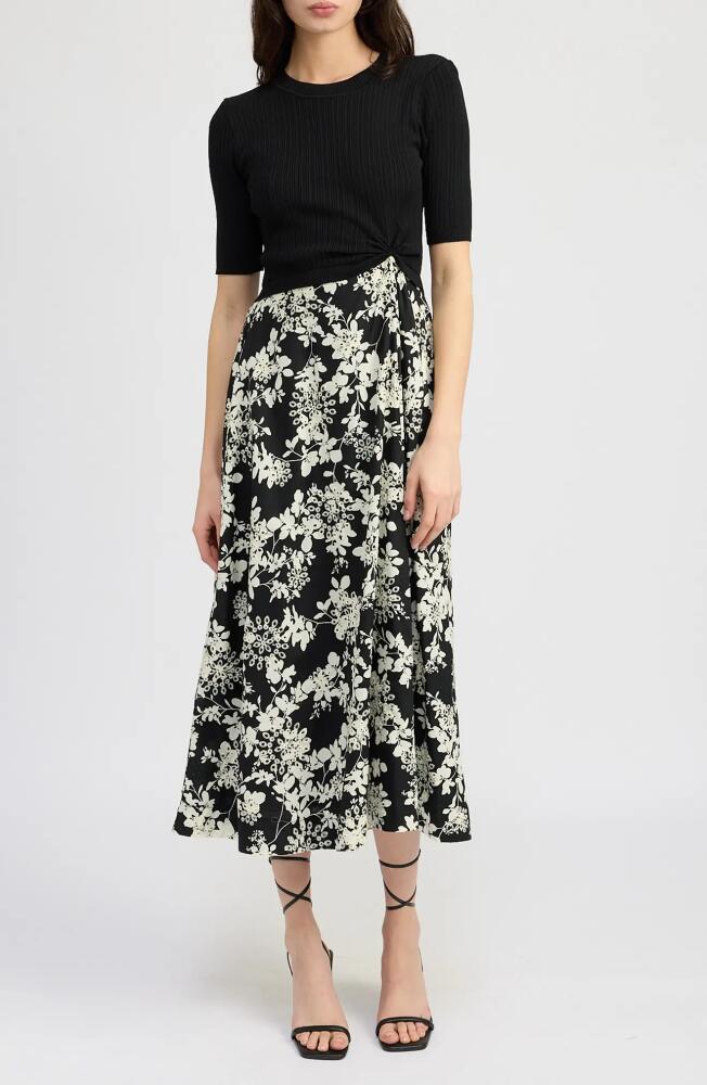 En Saison Josephine Mixed Media Midi Dress in Black/Ivory Cover