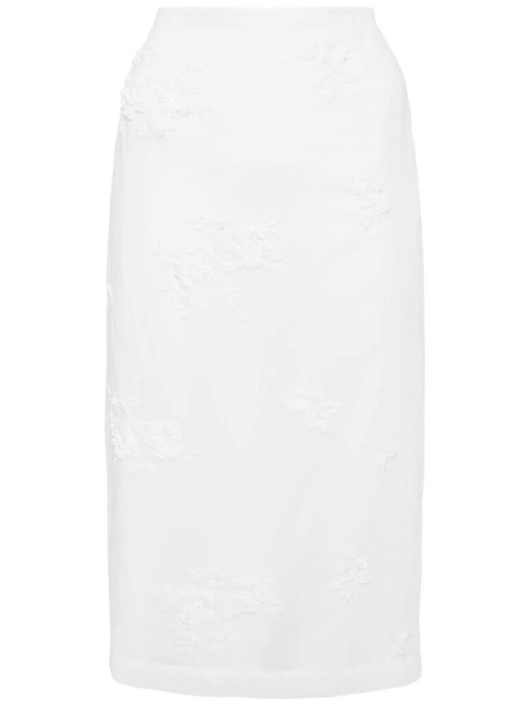 SHUSHU/TONG floral-embroidered midi skirt - White Cover