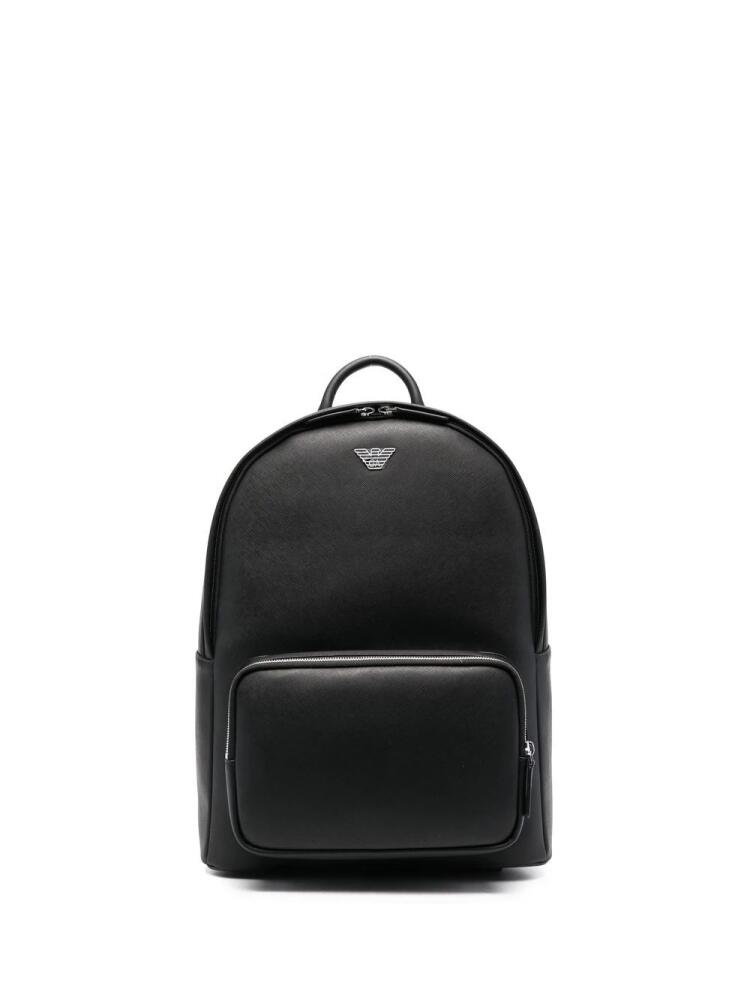 Emporio Armani logo-print leather backpack - Black Cover